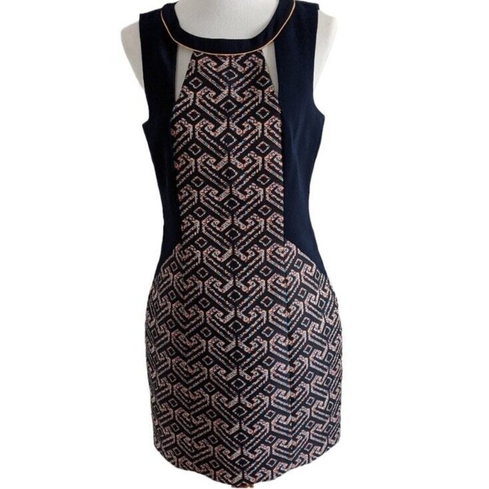 Trina Turk Dress Women Shift Geometric Lined  Blue orange Sleeveless Sz  6 Small